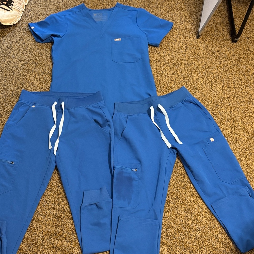 Figs Royal Blue Scrub Set with V-Neck Top and Jogger Pants
